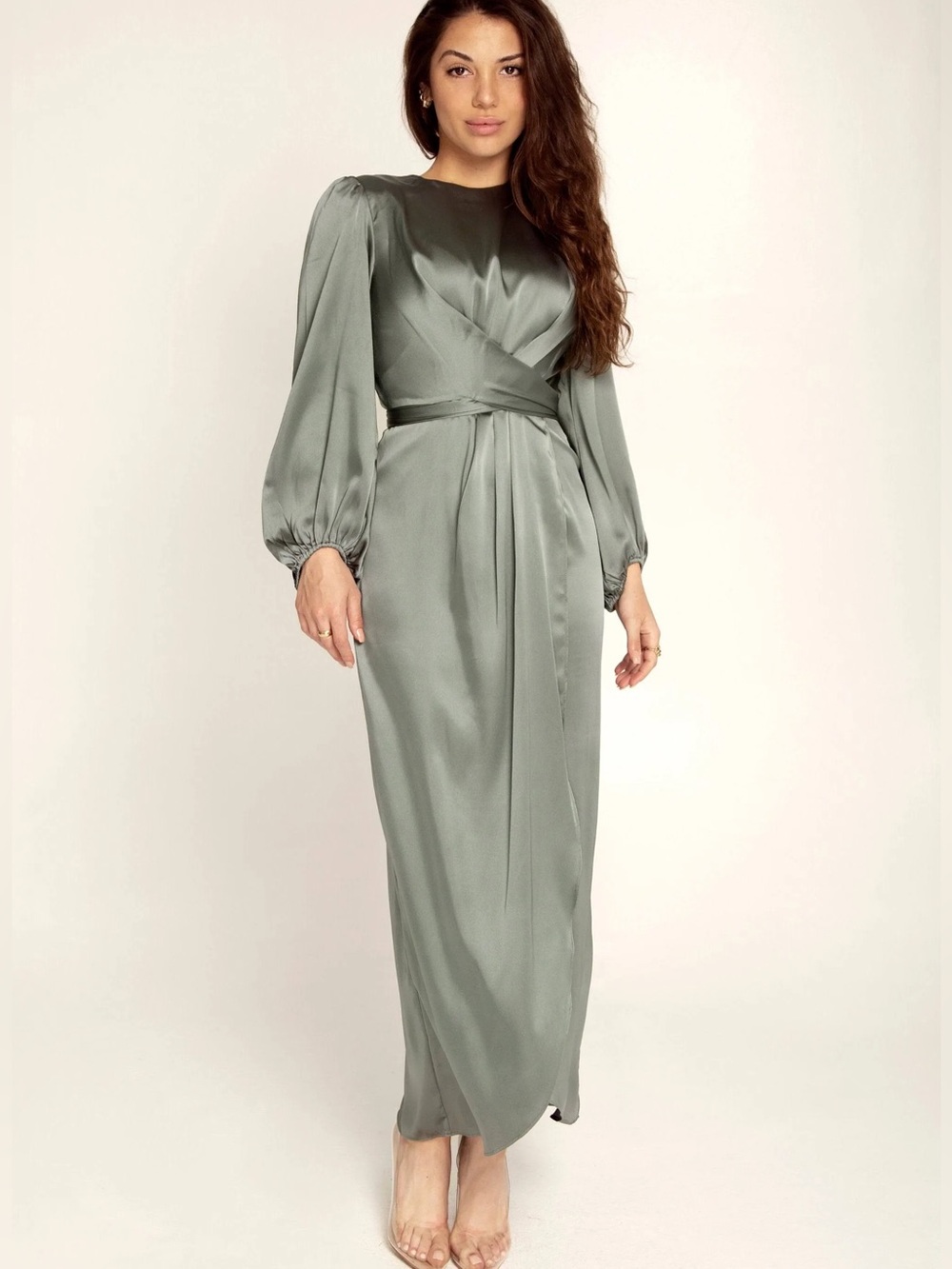 Veiled Collection Julianna Satin Wrap
Waist Maxi Dress